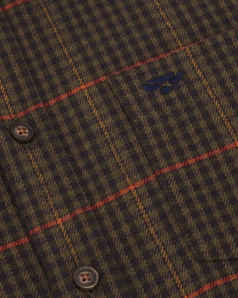 Hoggs Of Fife Harris Cotton/Wool Twill Check Shirt - Green-3